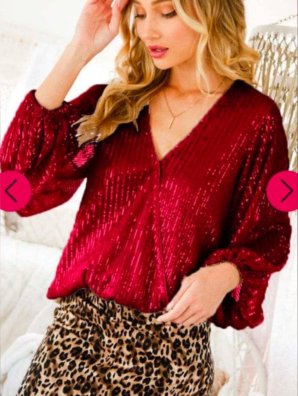 Sugar Lips Sequin Wrap Blouse in Red NWT